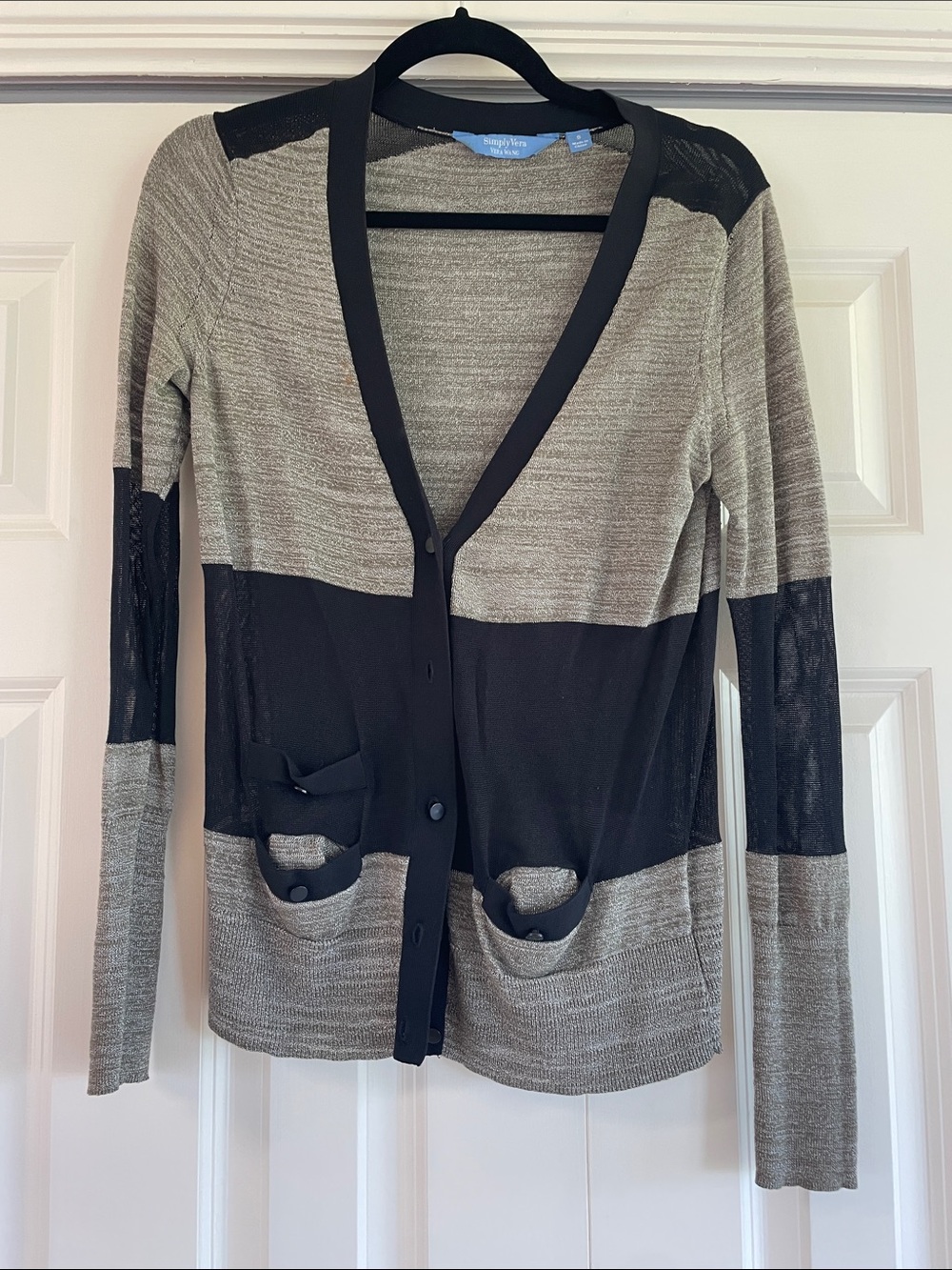 Simply Vera Vera Wang Black and Gray Colorblock Lightweight Cardigan